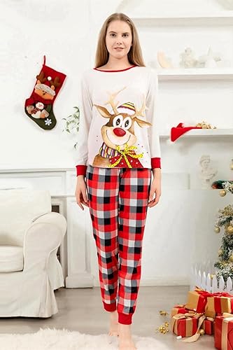 Umeyda Family Christmas Pajamas Matching Sets Women Men Kids Pjs Long Sleeve Holiday Sleepwear Gifts(White,5-6 Years,Kids)