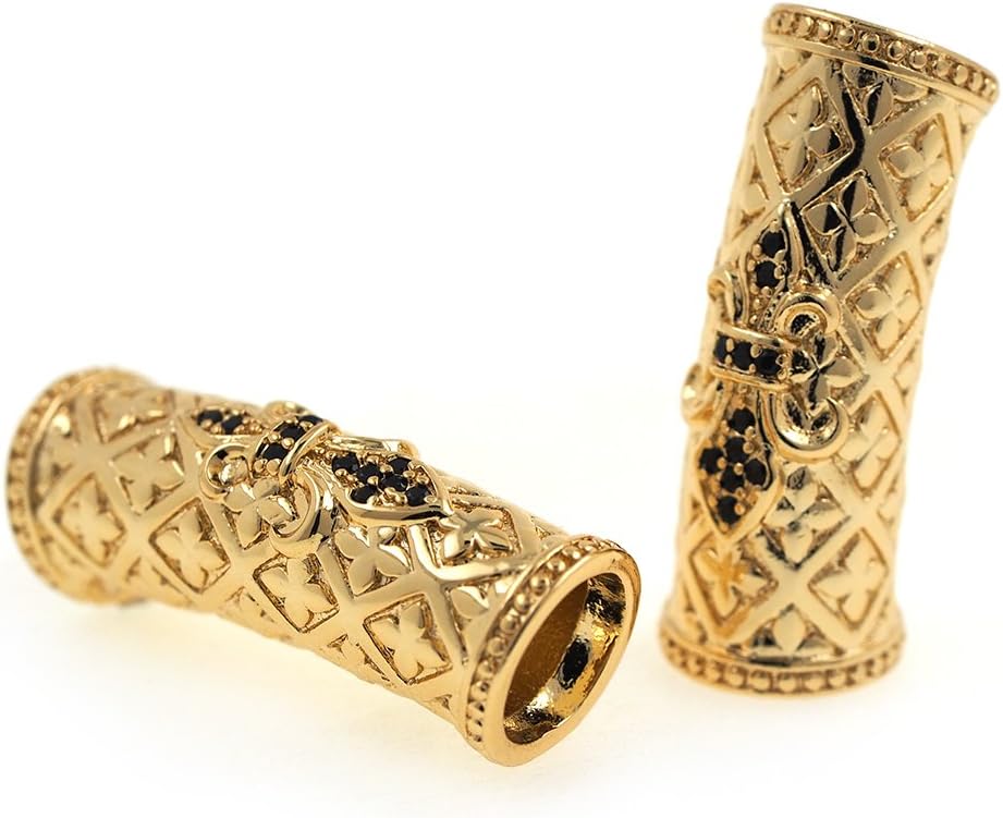 Fleur De Lis in Tube,Pave Black CZ Large Hole Connector Link for Original Leather Bracelet Charms Making 28x10mm 10Pcs