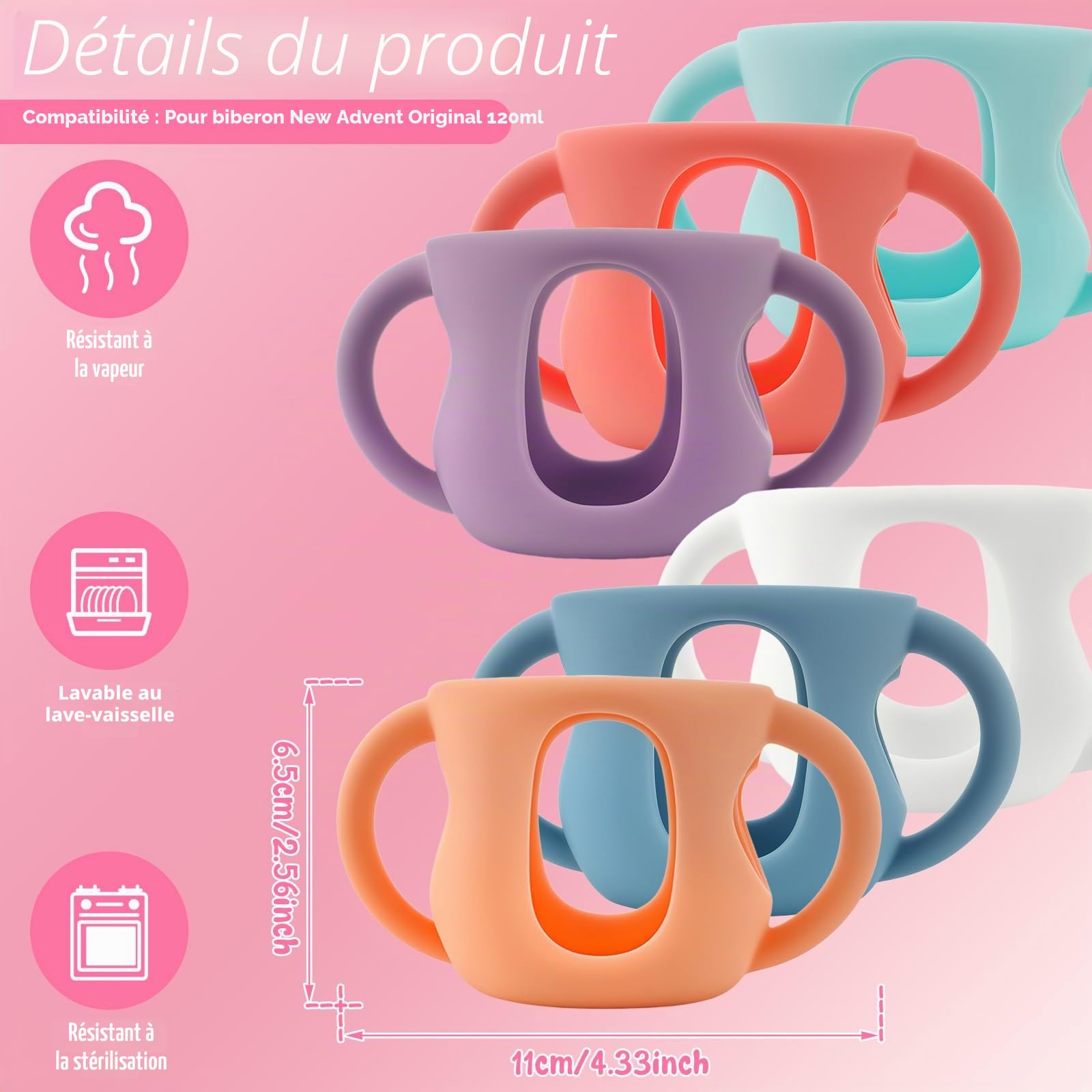 Lot de 6 poignées de biberon Avent - En silicone antidérapant - Facile à prendre en main