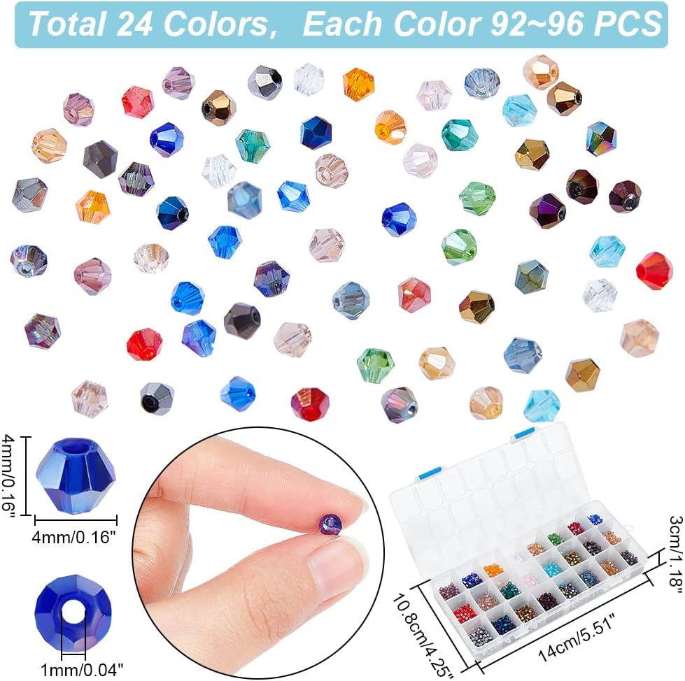 PH PandaHall 1680 pcs 24 Colors Crystal Beads, 4mm Electroplate Glass Beads AB Color Faceted Beads Bicone Beads Faceted Crystal Beads Loose Spacer Beads for Bracelets Necklaces Crafts Jewelry Making - Image 2