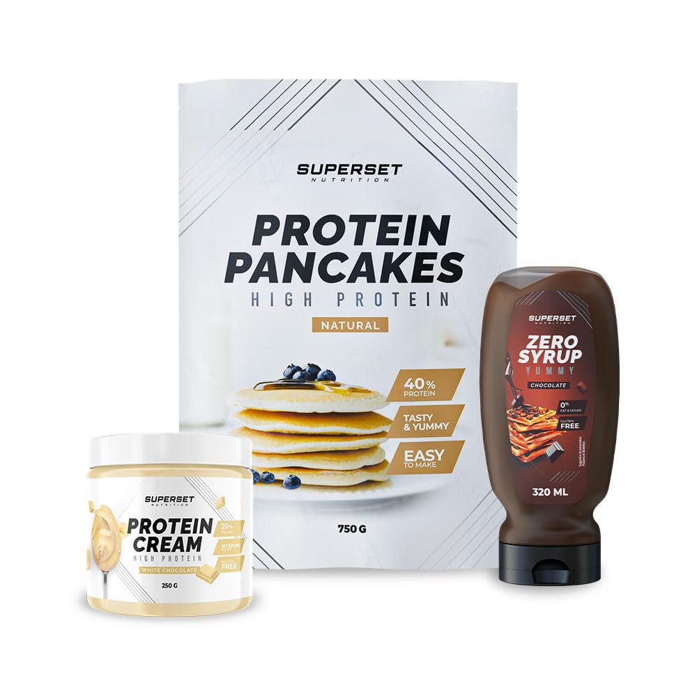 Superset Nutrition | Pack Petit-déj – Pancakes Nature - Protein Cream White Chocolate + Zero Syrup Chocolate | Les must-have du petit-déjeuner !