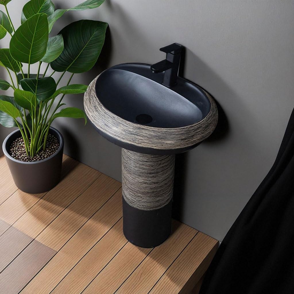 Keramik Standwaschbecken - Retro Badezimmer Gefäß Waschbecken Bodenstehend Waschsäule für Zuhause Stilvolles Arbeitsplatten-Design Ideal für Außen & Innen