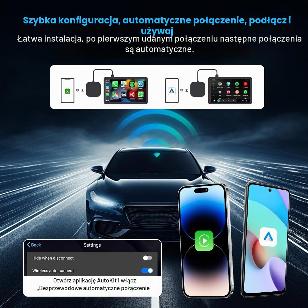 Adapter CarlinKit Android 13.0 AIBox - Wireless CarPlay&Android Auto, 4GB+64GB Android 13.0 standalone, obsługa kart SIM, do samochodów z kablem CarPlay&Android Auto