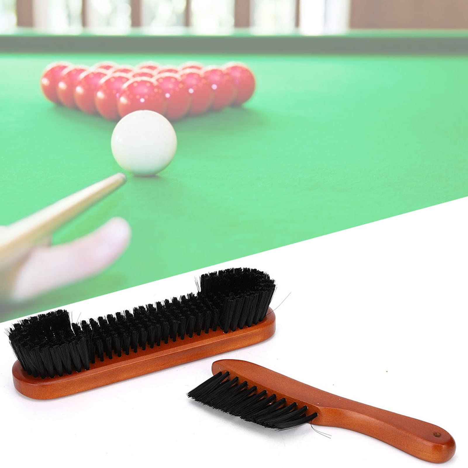 Gavigain 2Pcs Billiards Pool Table and Rail Brush Set, Pool Billiard Snooker Table Brush Hair Sweep Rail Clean Tool Cleaning Set Accessories
