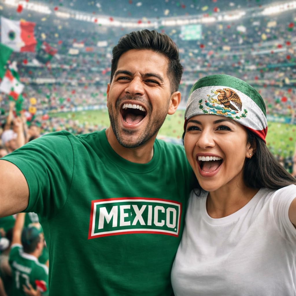 Mexico National Team Fans Soccer Kit, Green T-Shirt and Mexican Flag Bandanna, 2 Piece Set