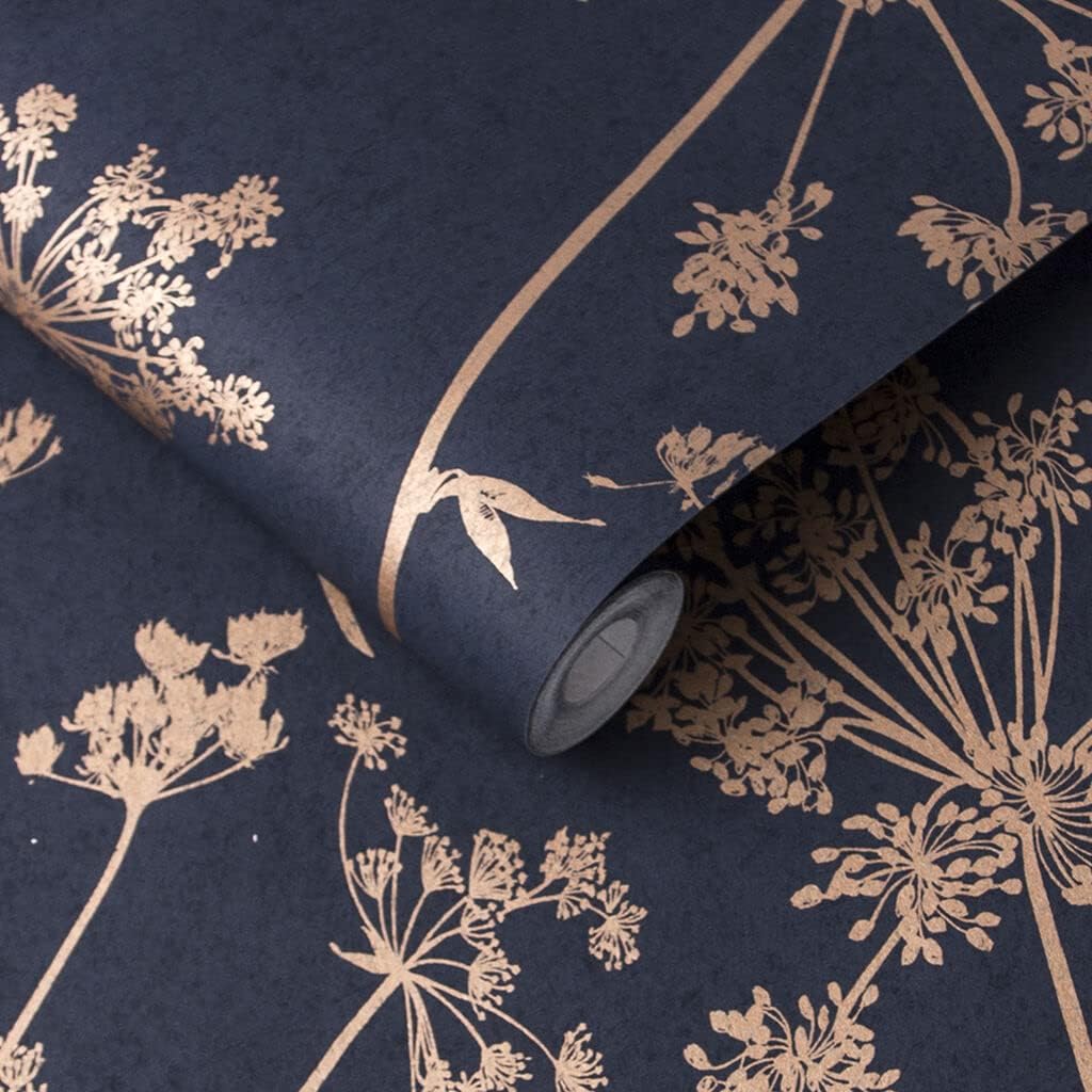 Graham & Brown Anthriscus Floral Paste The Wall Wallpaper (Navy Blue/Copper)