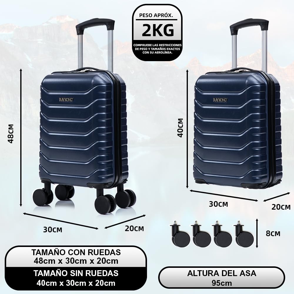 RAYKONG Maleta de Cabina ABS 40x30x20(24L)|Capacidad Maxima| Equipaje de Mano con Ruedas Desmontables para Ryanair | Vueling | EasyJet - AzulMarino - 3