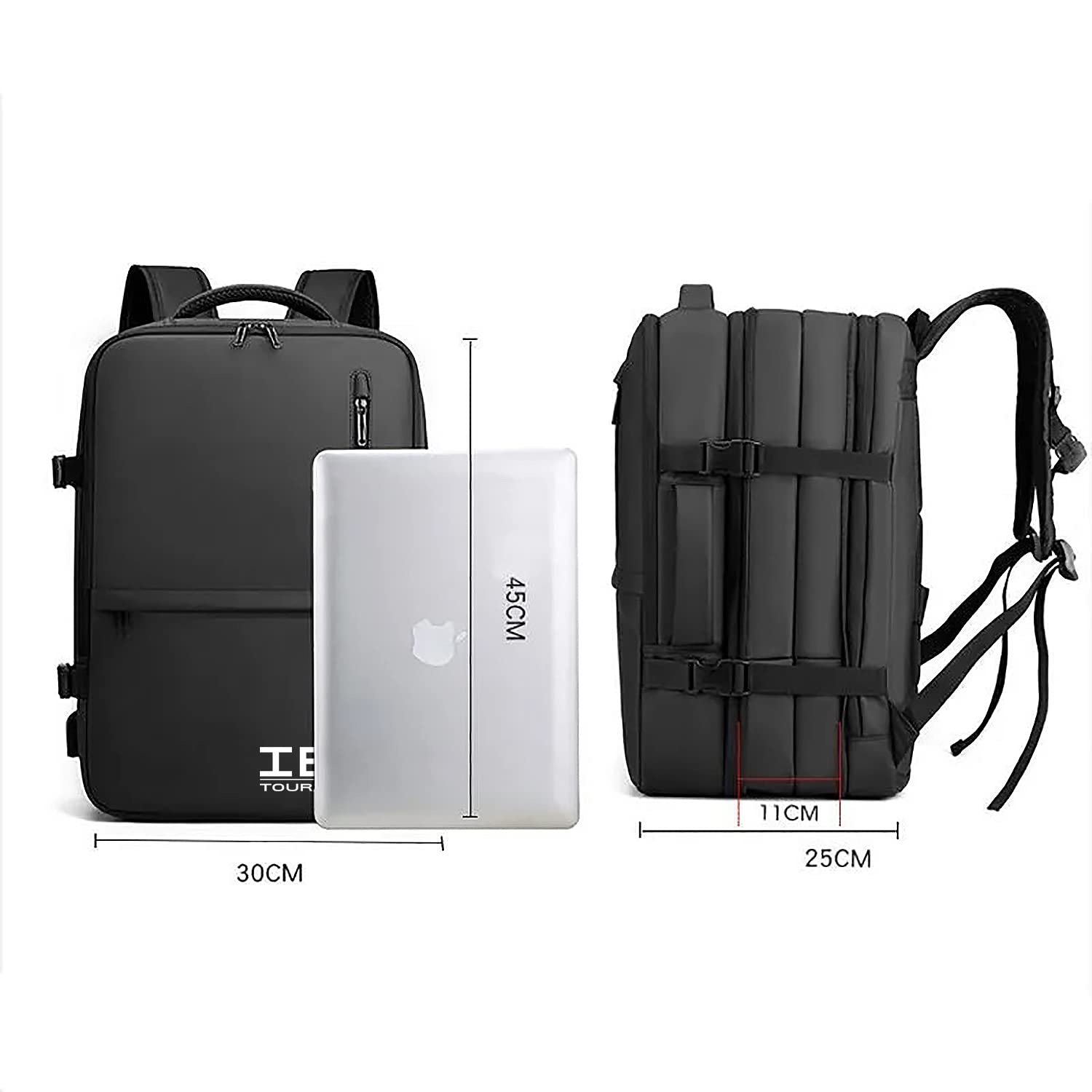 IBK Zaino da Viaggio Bagaglio a mano, porta PC Portatile Laptop Notebook Computer, Tessuto Impermeabile, con Caricatore USB, Uomo Donna Lavoro Ufficio Scuola, Grigio Nero