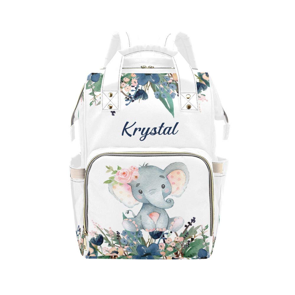 Anneunique Watercolor Blue Flower Floral Diaper Bags Backpack with Name Personalized Baby Bag Nursing Nappy Bag Travel Tote Bag Gifts for Mom Girl, 10.83 x 6.69 x 15 Inch