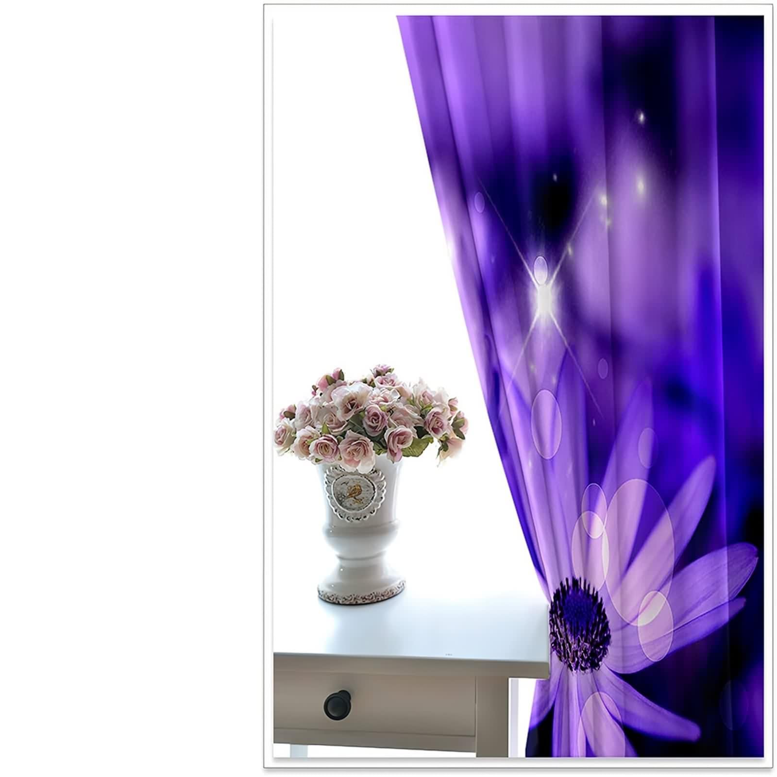 Tenda da cucina, tenda viola poliestere, fiori viola decorazione per finestra, 234 x 229 cm, confezione da 2