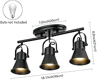 Vista 2 de KEESFU Kit de iluminación de pista de 3 luces, lámpara de techo semiempotrada negra con 3 cabezales de luz giratorios, iluminación de acento