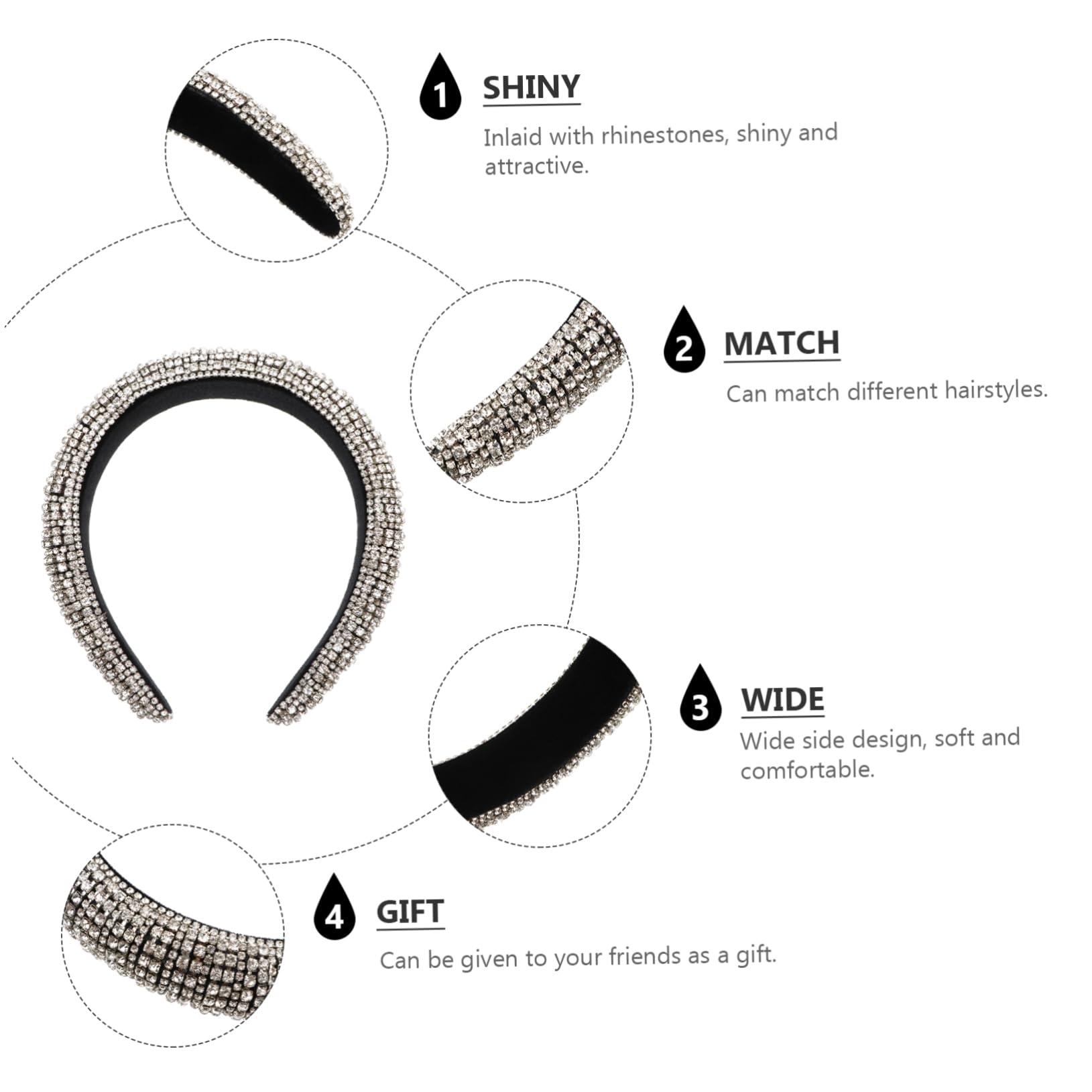 3 Piezas Venda Joyas De Piedra Para Mujer Diadema Elástica De Cristal Diademas De Moda Para Mujer Diadema Retro Antideslizante Algodón Trabajo De Perder