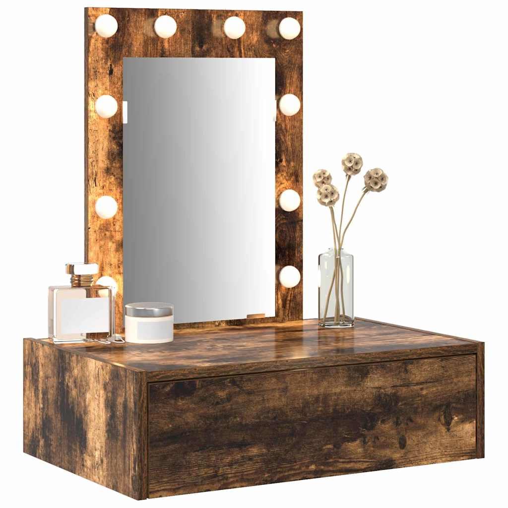 vidaXL Schminktisch Braun 60 x 40 x 70 cm Holzwerkstoff | Super für kleine Räume, Die eingebauten Lichter machen die Pflege einfacher, Mit einer großen Schublade für dein Make-up