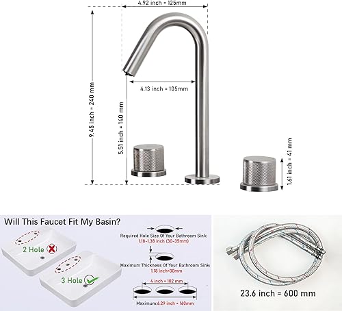 Miniatura 3 de Grifos de tocador de 8 pulgadas, 3 piezas de grifos de lavabo, níquel cepillado, dos manijas de 8 pulgadas, grifo de fregadero de baño extendido con