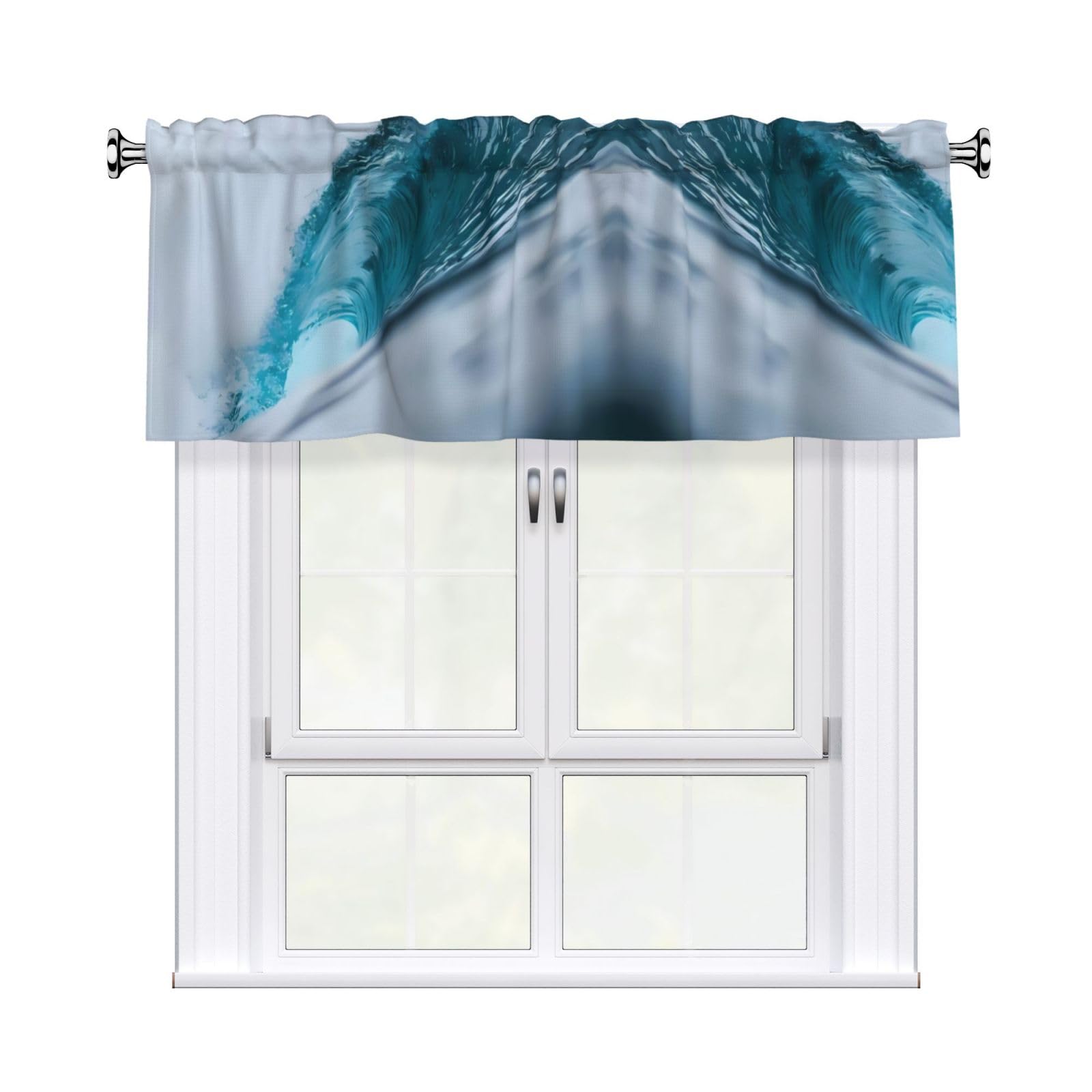 HJFCZH Ocean Green Wave Surf Prints Durable Window Layer – 54x18 Inch 100% Polyester Peach Skin Valance for Long-Lasting Style