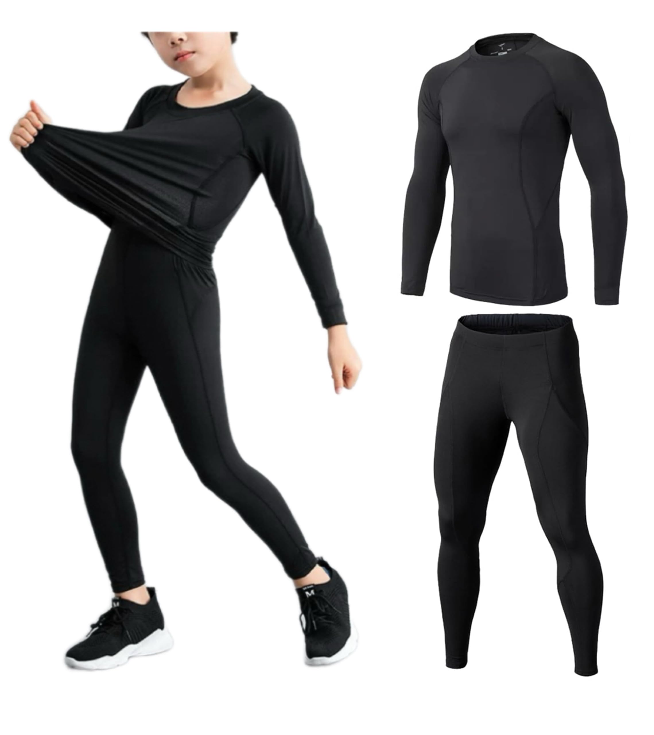 Echinodon Kinder Sportunterwäsche Fußball Junge Funktionsunterwäsche Set Kompressionsshirt + Kompressionshose Kompressionsunterwäsche für Training Skifahren Radsport