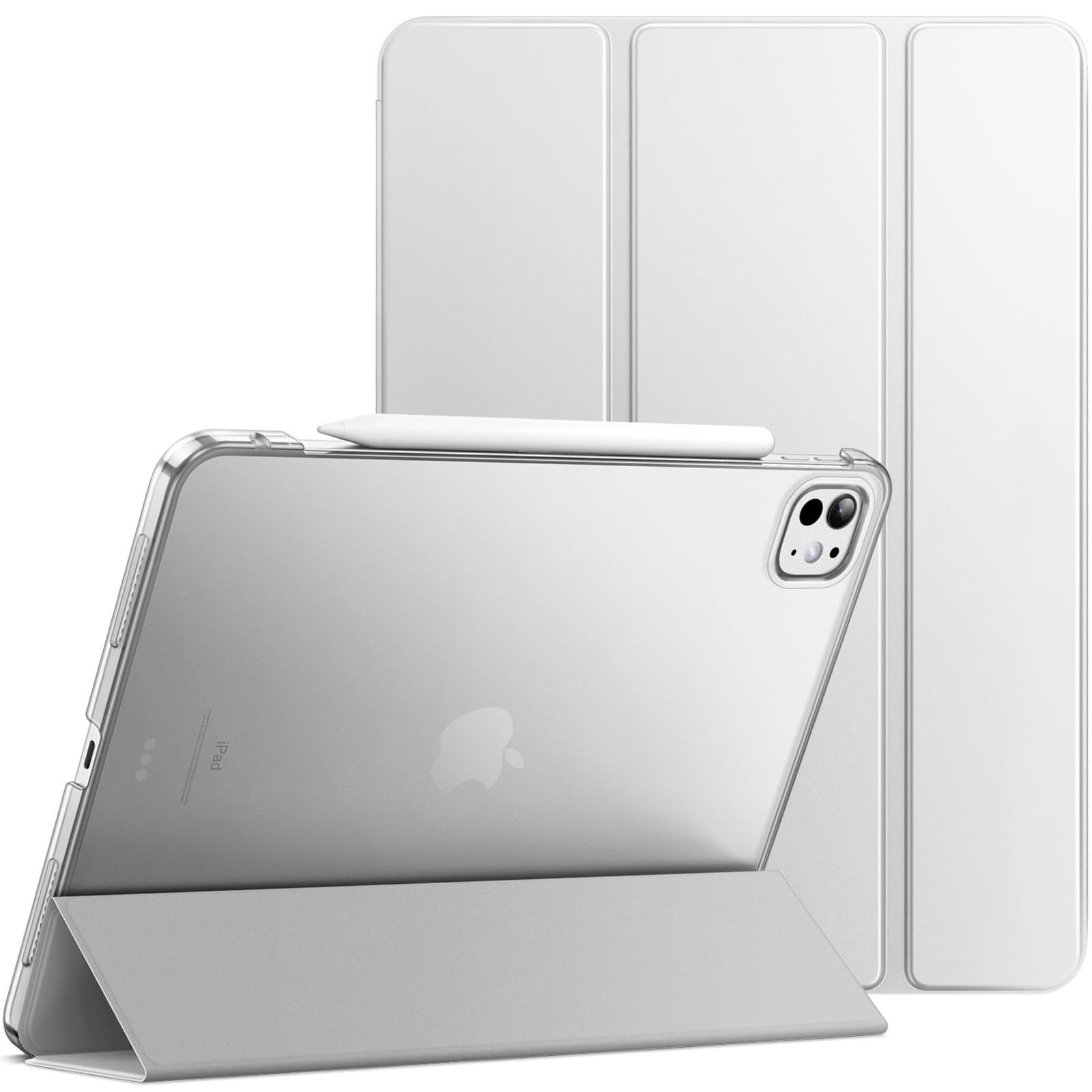 JETech Hülle für iPad Pro 13 Zoll M4 (2024), Dünn Standfuß Hart Rückenschale Smart Abdeckung mit Auto Wachen/Schlafen (Silber)
