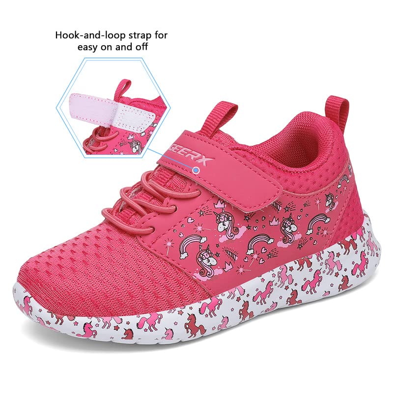GEERX YUNI Unicorn Girls Shoes Non Slip Lightweight Breathable Comfortable Walking Running Tennis Sneakers (Toddler/Little Kid) Fuschia Size 10