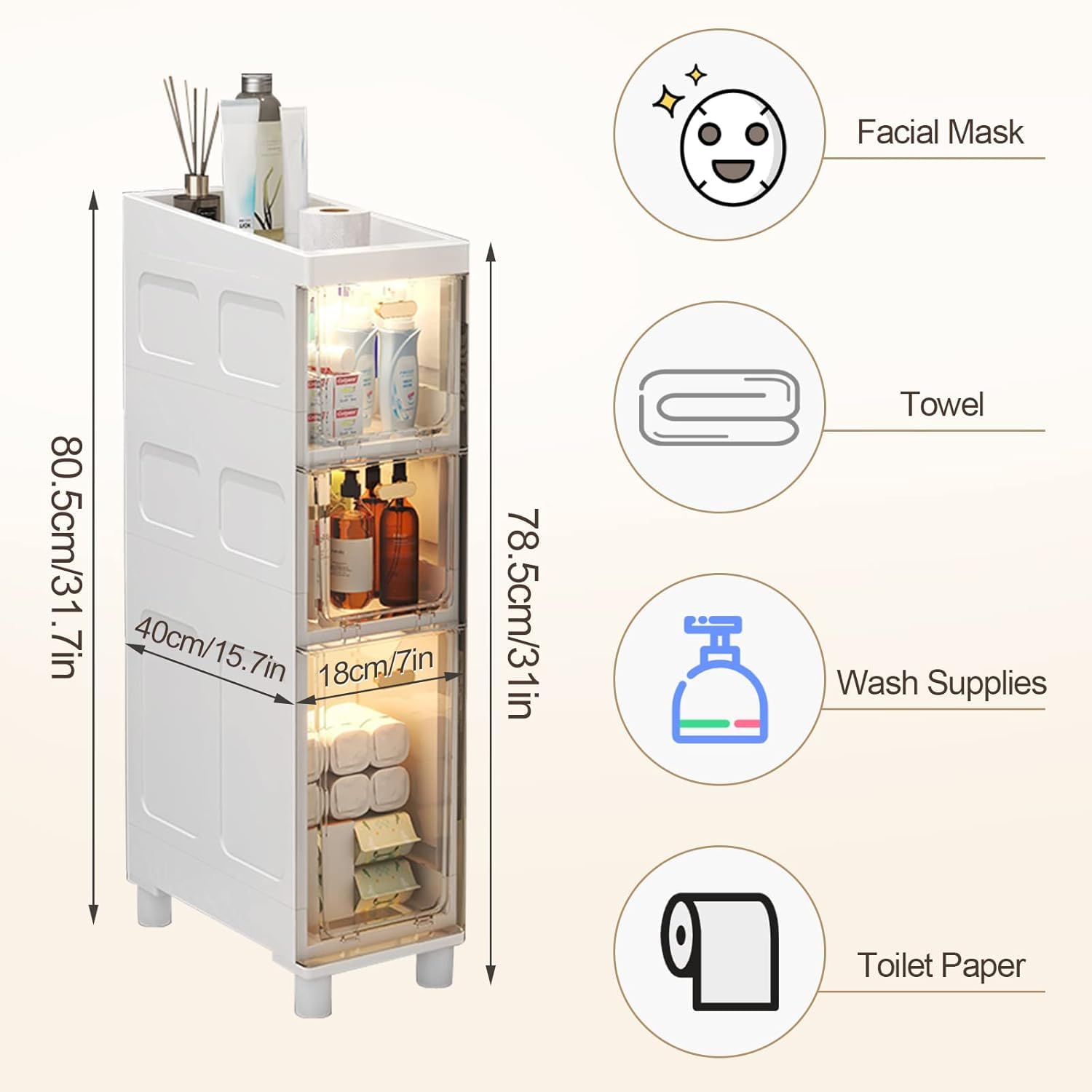 Cassettiera in plastica con ruote, carrello con 4 cassetti per organizzare bagno, camera da letto, ufficio e soggiorno