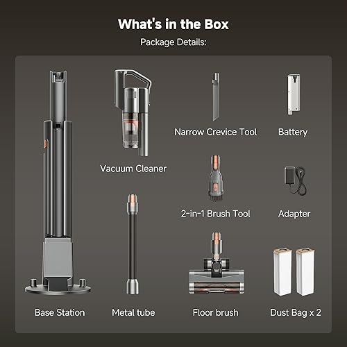 Miniatura 9 de uwant V500 - Aspiradora inalámbrica con sistema de vacío automático y desecho de polvo automático, filtración HEPA de 7 capas, cepillo antienredos,