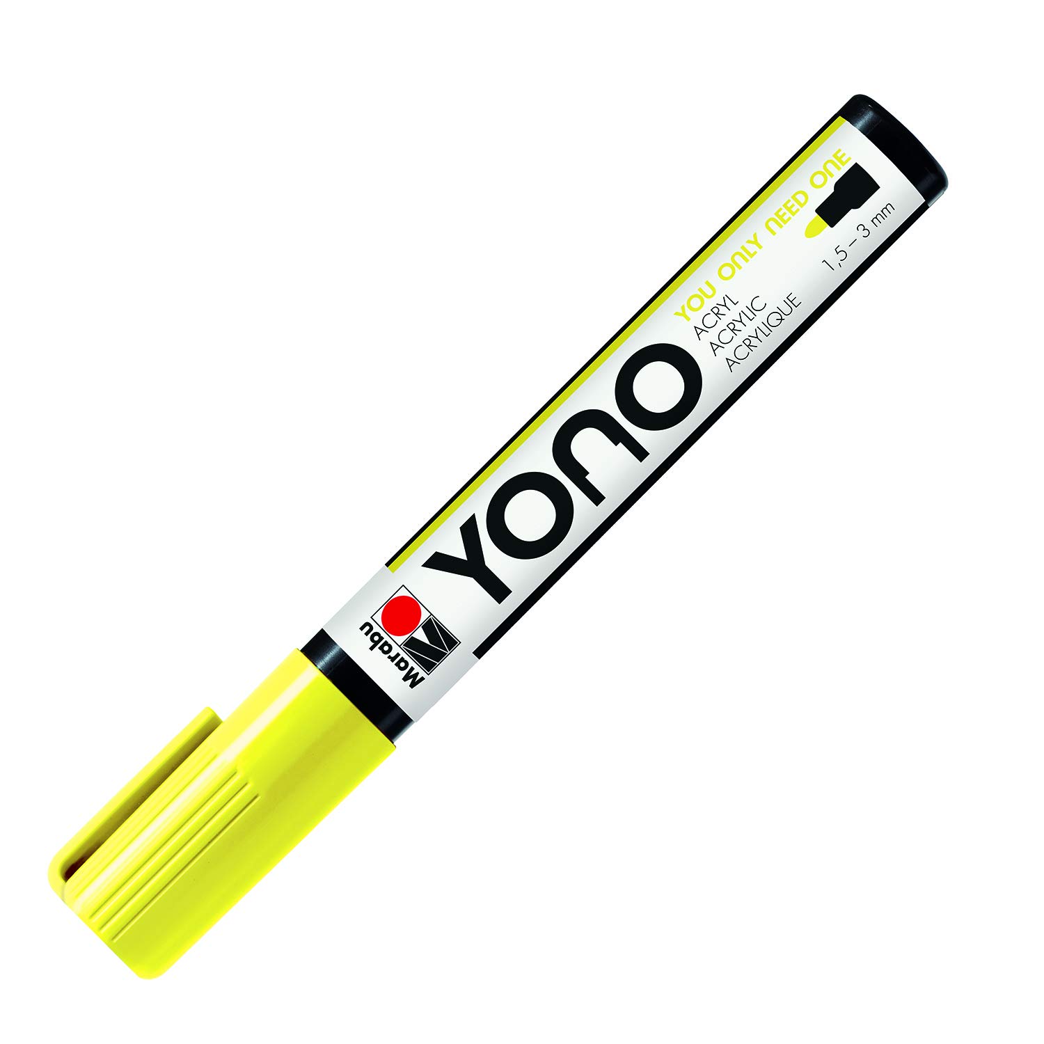 Marabu 12400103321 12400103321-YONO Marker, Neon Yellow 321, Versatile Acrylic Pen with Japanese Bullet Tip, Water-based, Lightfast and Waterproof, for Almost All Surfaces, 1.5-3 mm