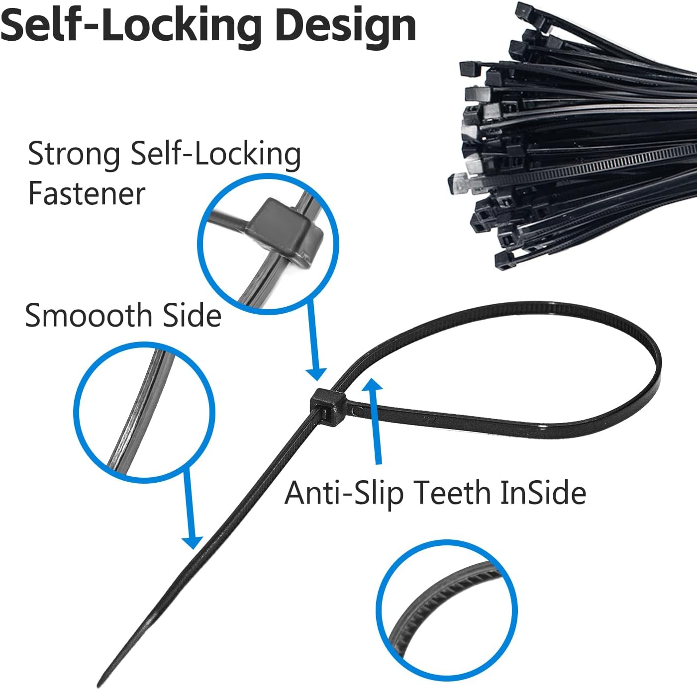 100 Pack Cable Zip Ties, Black Wire Ties Assorted Sizes for Cable Cords, and Wire Management (100, 6 Inch)