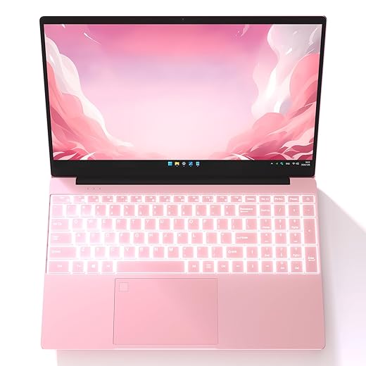 Auusda Business Laptop Computer for Work, Notebook PC for College Students, 15.6" FHD Display, 4-Core Processor, Backlit Keyboard, Fingerprint ID, Up to 10TB Storage, 32GB DDR4 RAM, 1TB NVMe, Pink