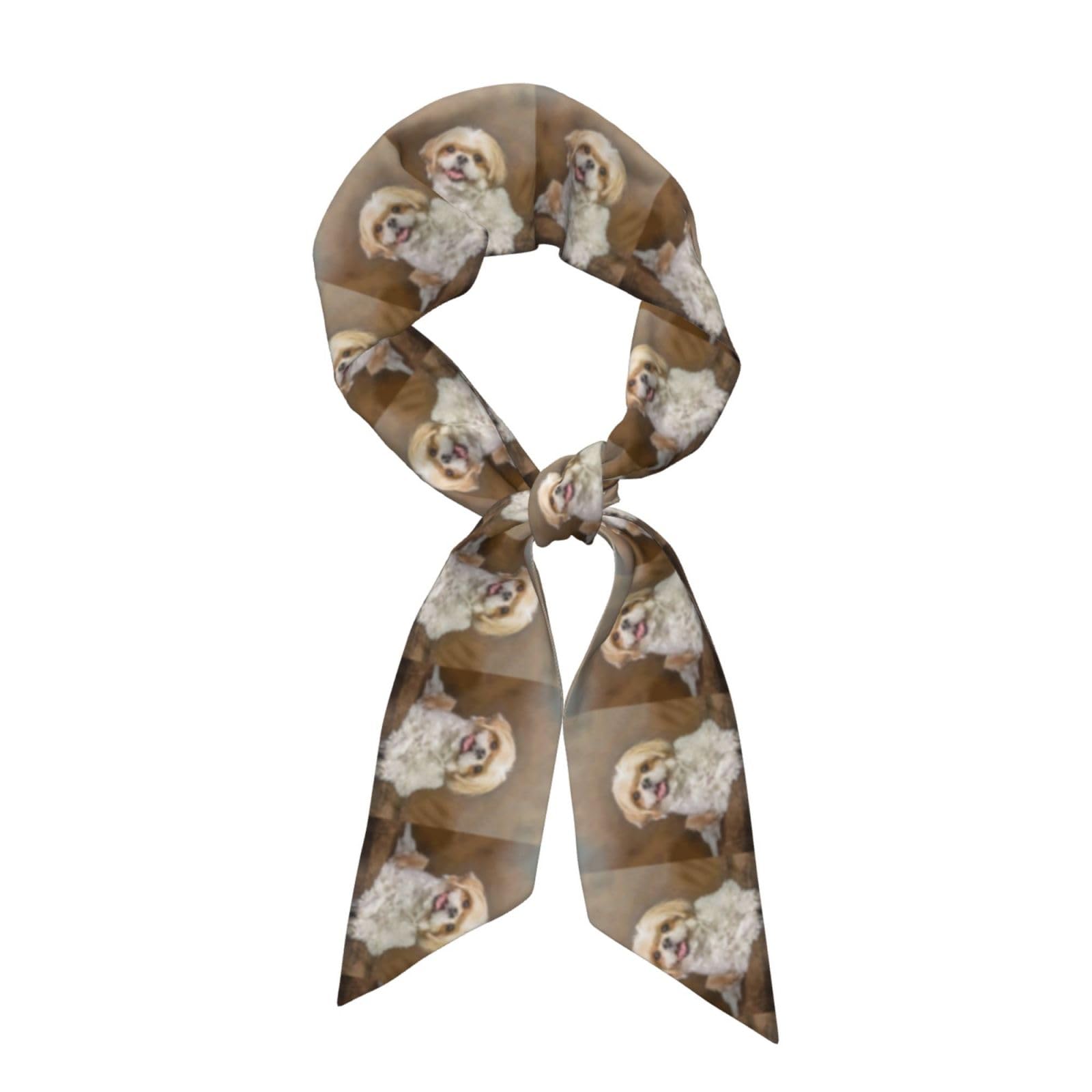 FUkker Cute Shih Tzu Dog,Long Silk Scarf, Scarf, Clothing Accessories, Printed Polyester Scarf, Clothing Bag Accessories,3.1x46.9in