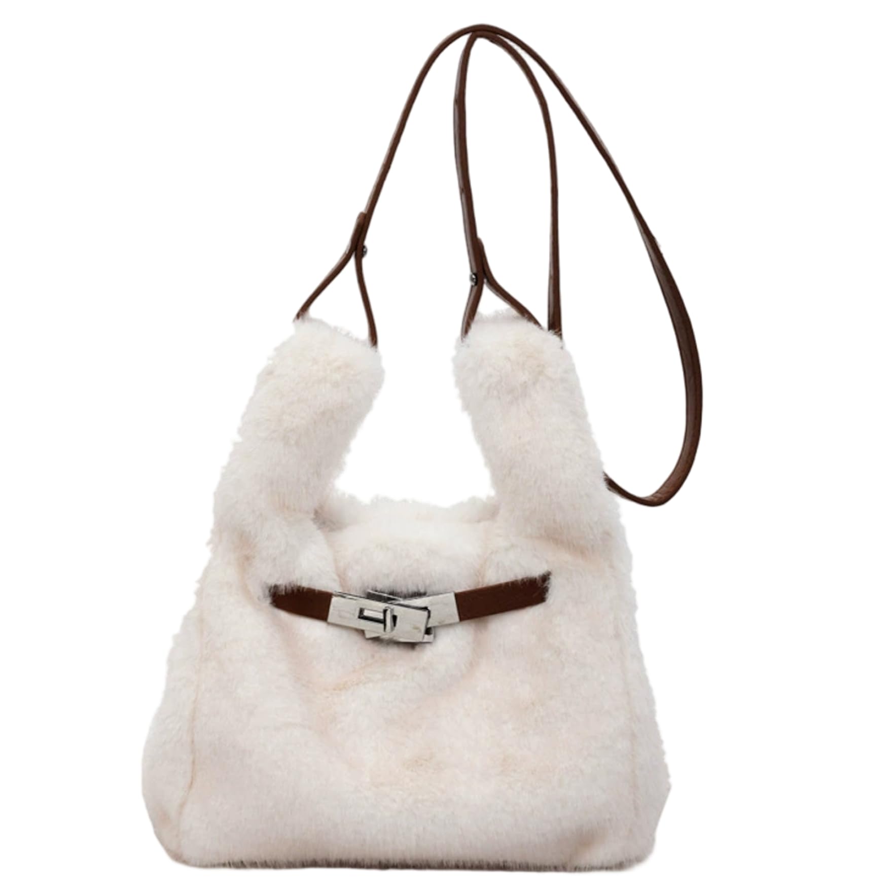 AwnsIMfreien Fluffy Tote Bag, Furry Purse, Soft and Lightweight Fluffy Tote Bag, Large Capacity Fuzzy Crossbody Handbag, Faux Furs Purses for Women Winter Fall, Furry Beige