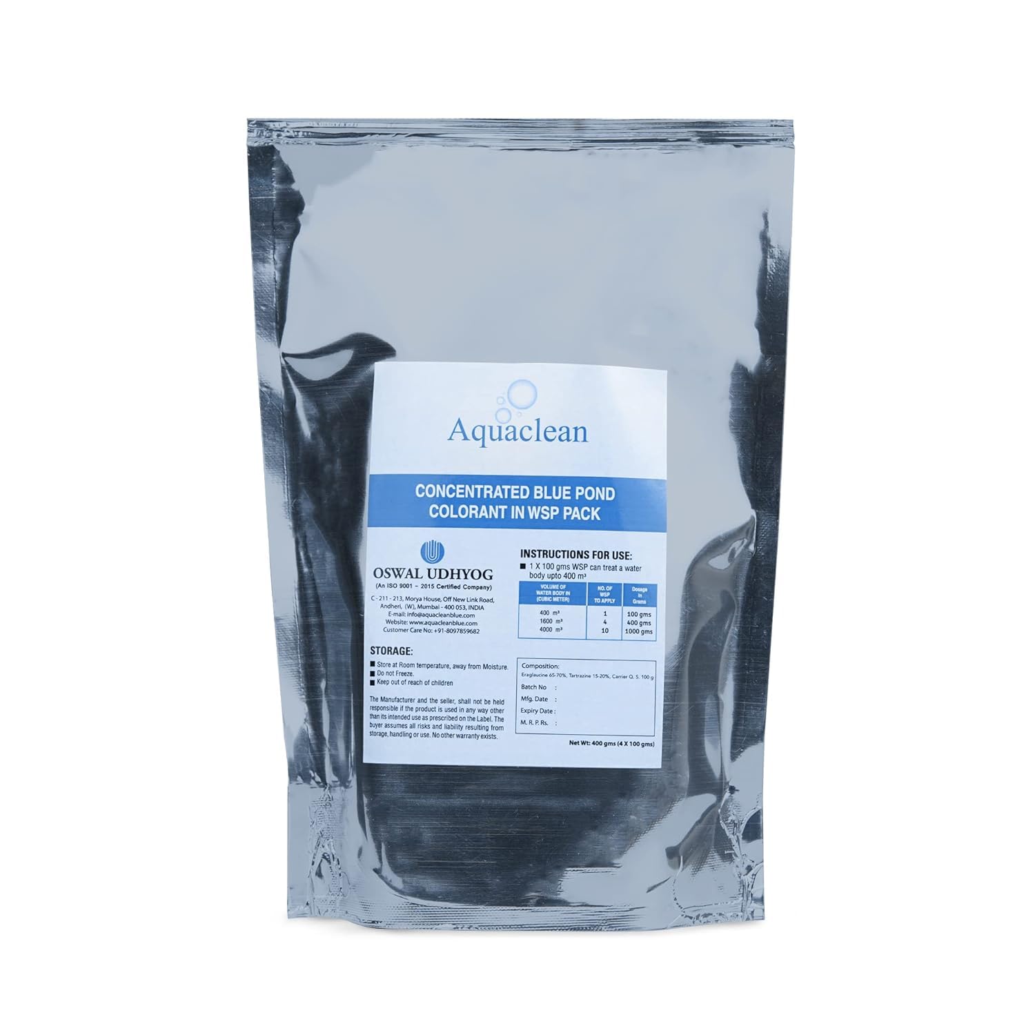 Oswal Udhyog Aquaclean Concentration Blue WSP Pond Colorant Dye for Large Ponds (400gm) 3