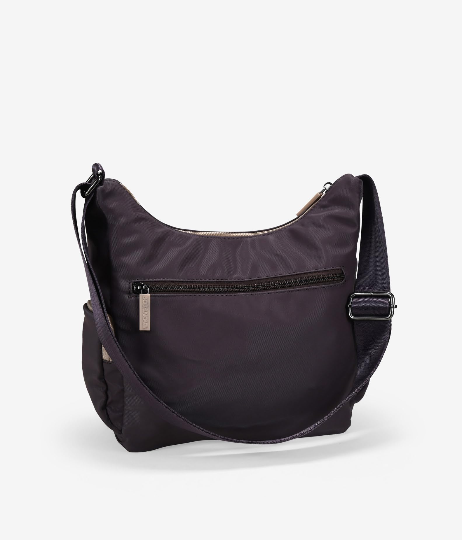 BOSANOVA Bolso Bandolera para Mujer con Dos Bolsillos Frontales y Dos Laterales con Cremalleras. Asa de algodón de Cruzar y Cierre con Cremallera. Burdeos U