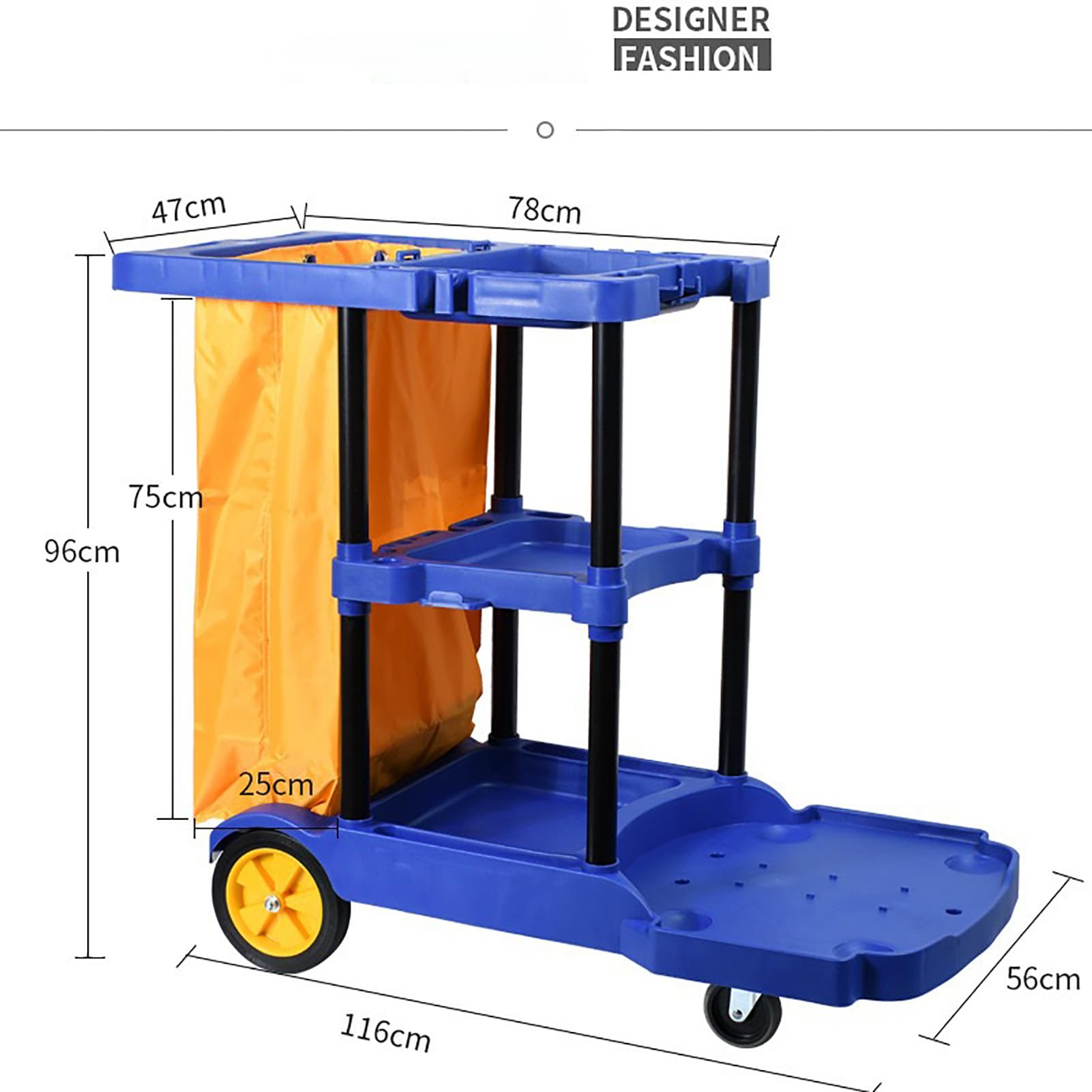 Dieser Reinigungswagen mit großem Fassungsvermögen, Oxford-Tasche und Schwenkrädern ist ideal für die gewerbliche Reinigung und als Allzweckwagen geeignet.