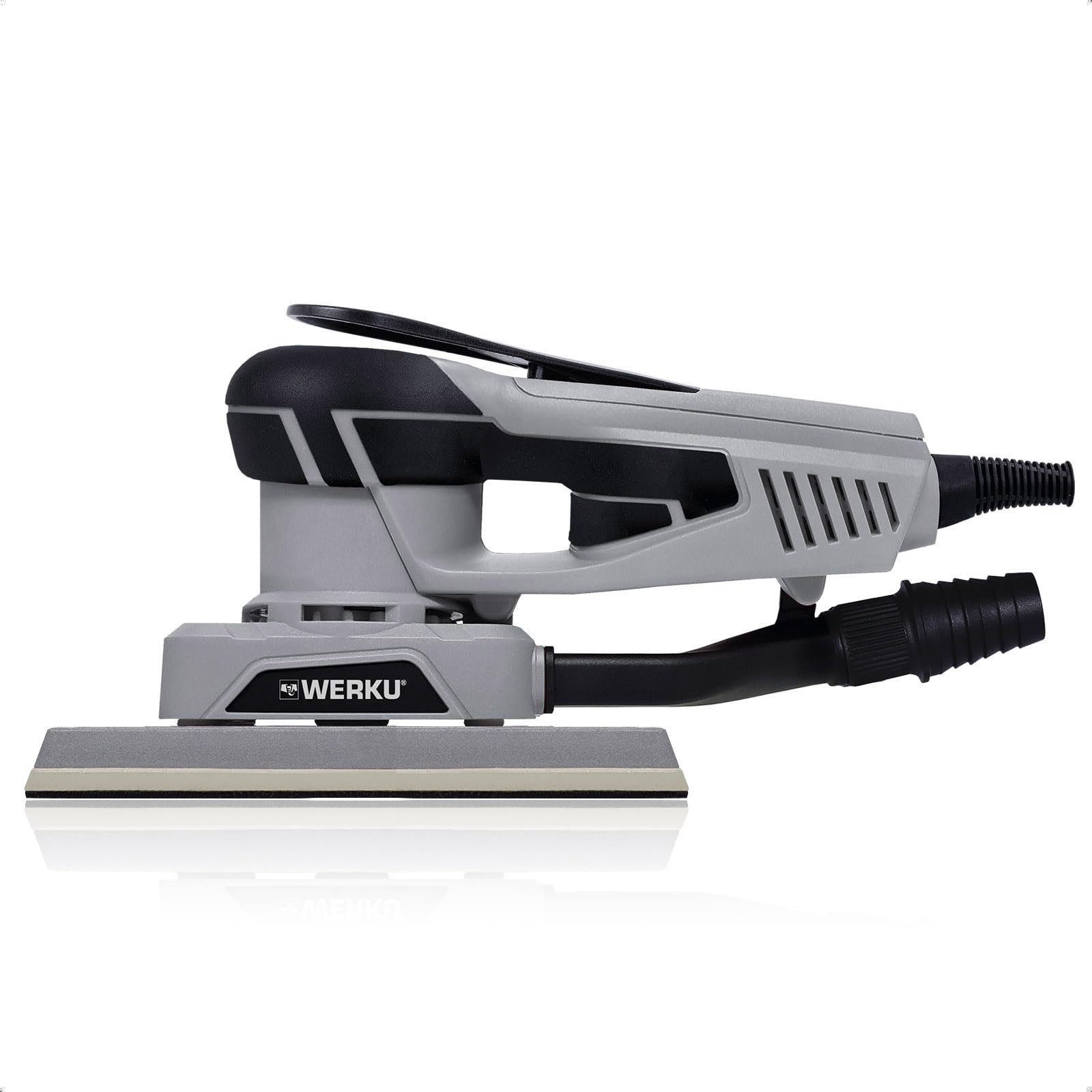 Werku WK401770, Lijadora Rectangular Rotorbital, Calidad Profesional, Motor Brushless, Potencia 350 W, Plato Base 70 x 195 mm, Órbita 2.5 mm, Incluye Hoja Lijado y Manguera Aspiración