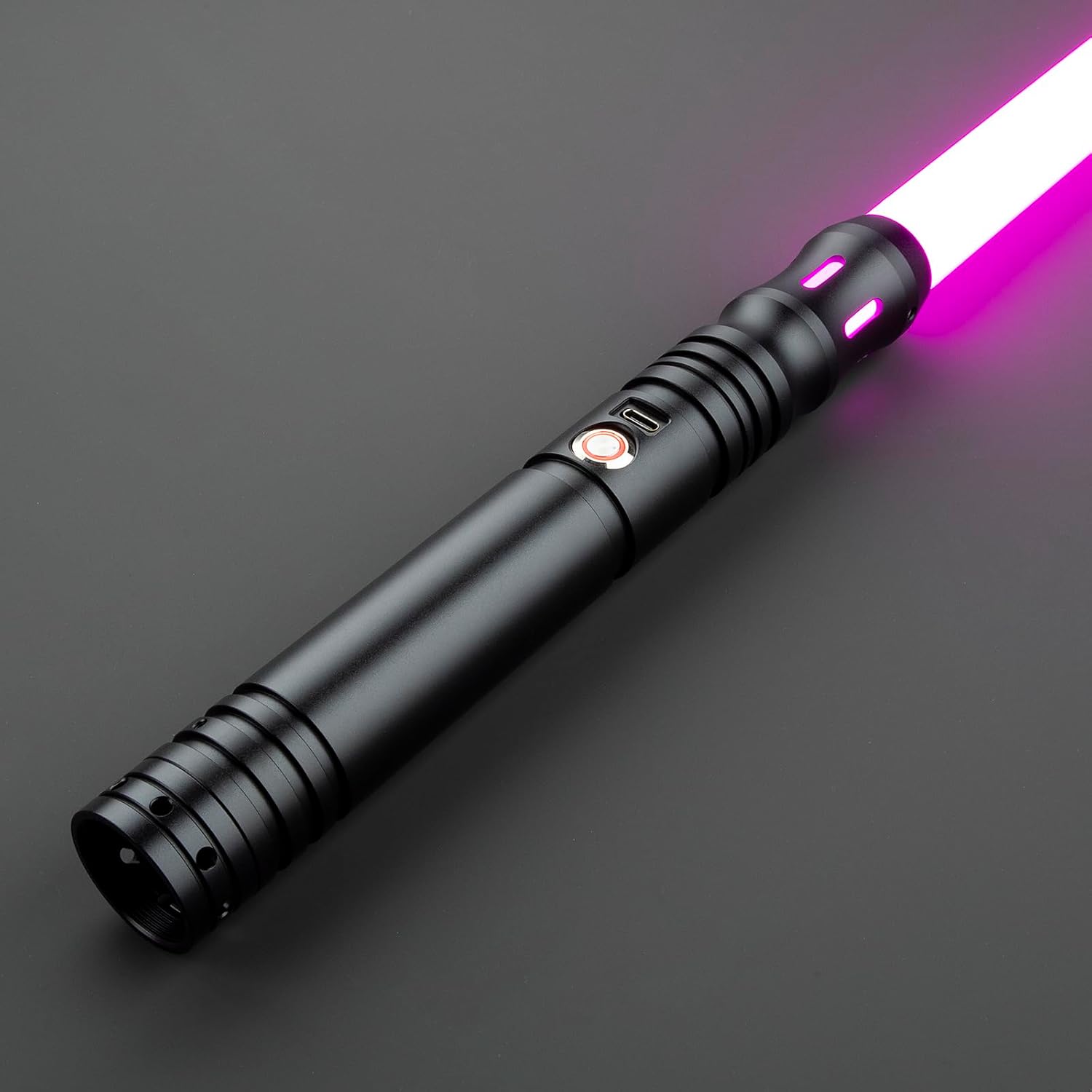 Metal Hill FX Dueling Motion Control Light Saber Heavy Duty Smooth Swing Lightsabers with 16 Sounds Fonts 16 RGB Infinite Color Changing （Black Handle）