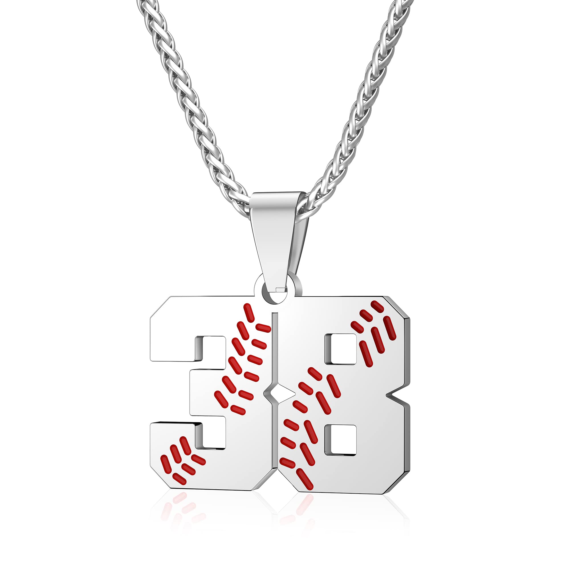 Wikavanli Personalized Baseball Jersey Number 00-99 Necklace - Stainless Steel Baseball Chain Pendant Necklace - Team Jewelry Gift for Boys, Girls,