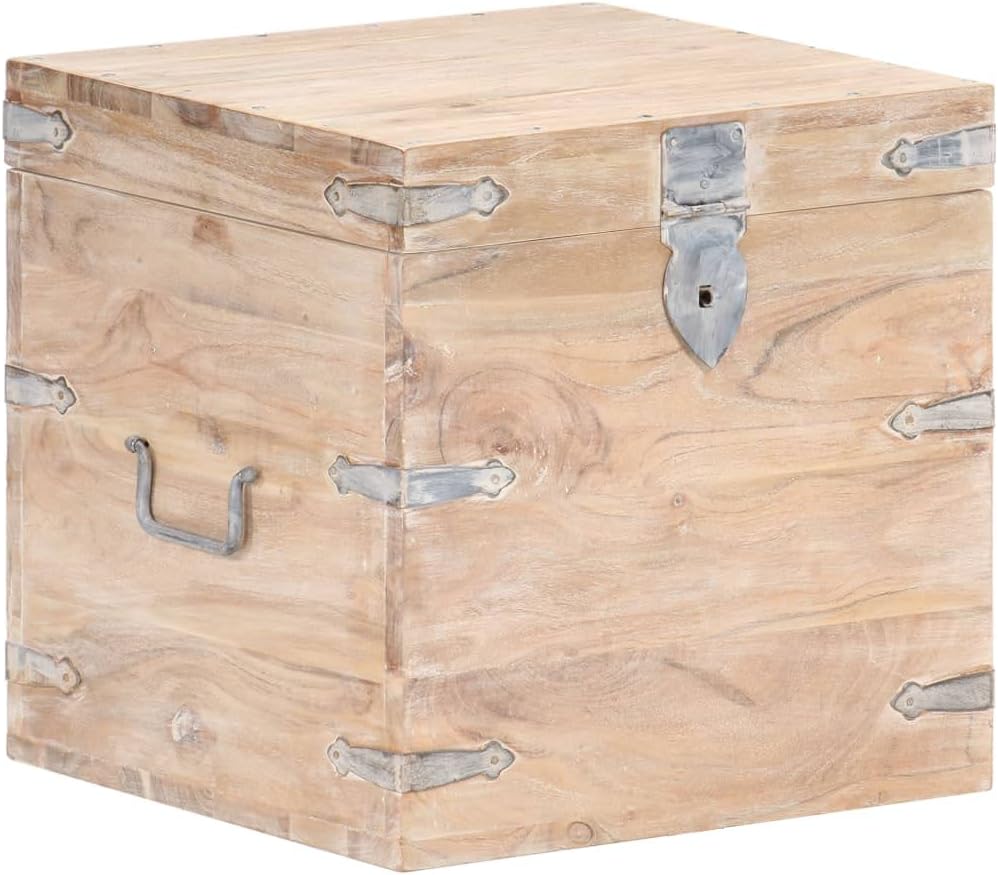 Chest,Living Room Storage,Wood Tool Box,Treasure Box for Classroom,Toy Box Storage,Blanket Storage for Living Room,Lockable, 15.7"x15.7"x15.7" Solid Acacia Wood