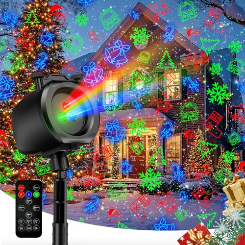 Image of Christmas Lights Projector Outdoor, 2-in-1 Holiday Light Projector with 4 Slides & 8 Brighter HD Patterns, Moving RGB Firefly Effects Light for Christmas Decorations, Halloween, Yard & Garden