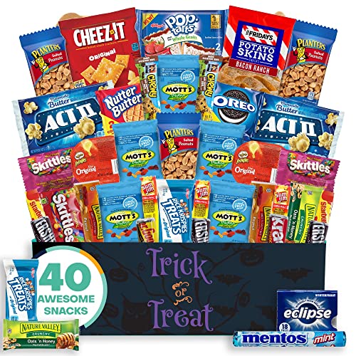 Halloween Snack Box (40 Piece Variety Gift Basket Care Package) Peanuts, Candy, Chips, Granola Bars & More - The Care Crate Co.