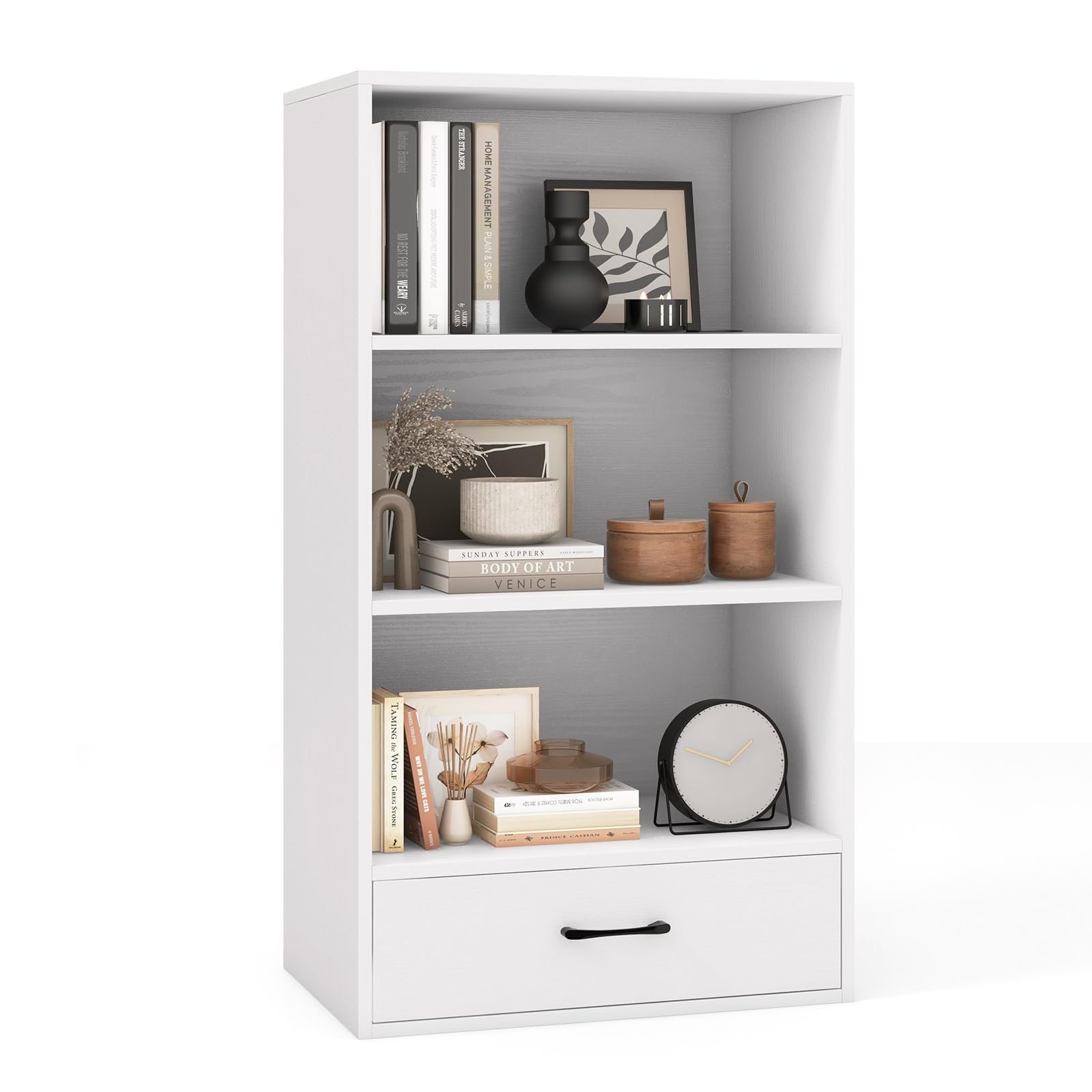 Amazon.com: IFANNY 3 Shelf Bookcase with Drawer, Wood Bookshelves and ...