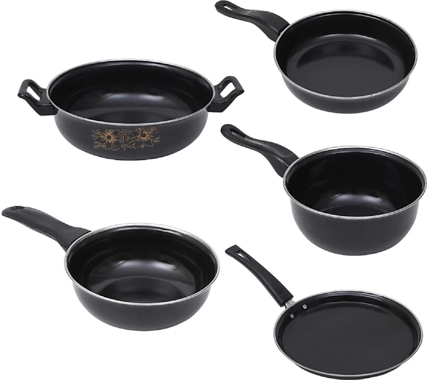 MY STORE Steel-Ceramic Cookware Set of Kadhai|Tawa|Fry Pan|Tadka Pan|Sauce Pan – Pack of 5 (5Pc-Sset-Silvoswan) MY STORE Steel-Ceramic Cookware Set of Kadhai|Tawa|Fry Pan|Tadka Pan|Sauce Pan – Pack of 5 (5Pc-Sset-Silvoswan)
