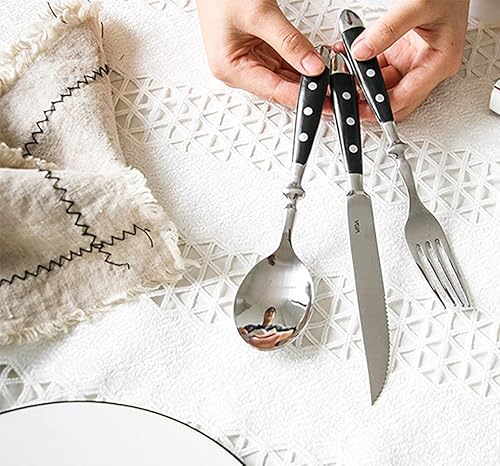 Miniatura 2 de Juego de cubiertos de 32 piezas para 8 personas con mango negro, juego de cubiertos de acero inoxidable de alta calidad, juego de cubiertos pulidos