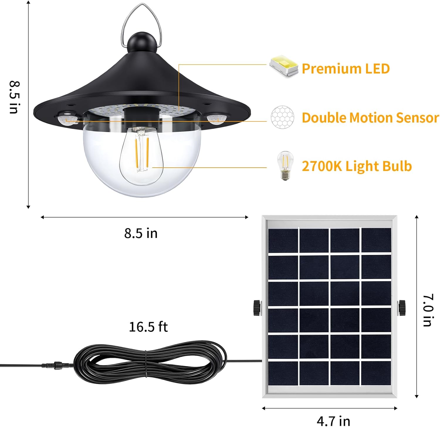 Auzev Solar Shed Light Indoor Outdoor Pendant Lights Solar Powered with 2 Motion Sensor, Waterproof Solar Hanging Lamp for Porch, Inside Home, Farmhouse, Gazebo, Chicken Coop, Daytime Available