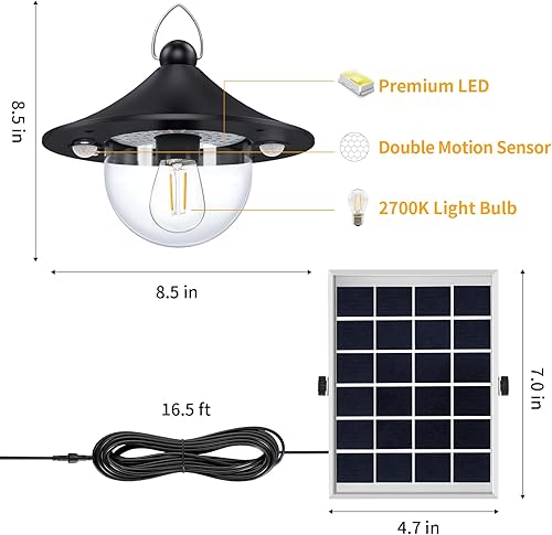 Miniatura 7 de Auzev Luz solar colgante para interiores y exteriores, funciona con energía solar con 2 sensores de movimiento, lámpara colgante solar impermeable