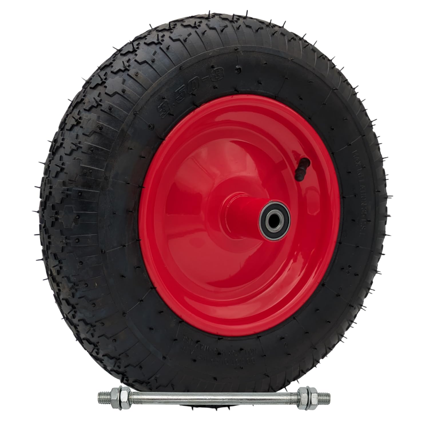FYRKANT Ruota Pneumatica 3.50-8 per carriola | Cerchio in Acciaio | Gomma 4PR | Battistrada Scolpito | Diametro 35cm Larghezza 9cm Asse da 210 mm