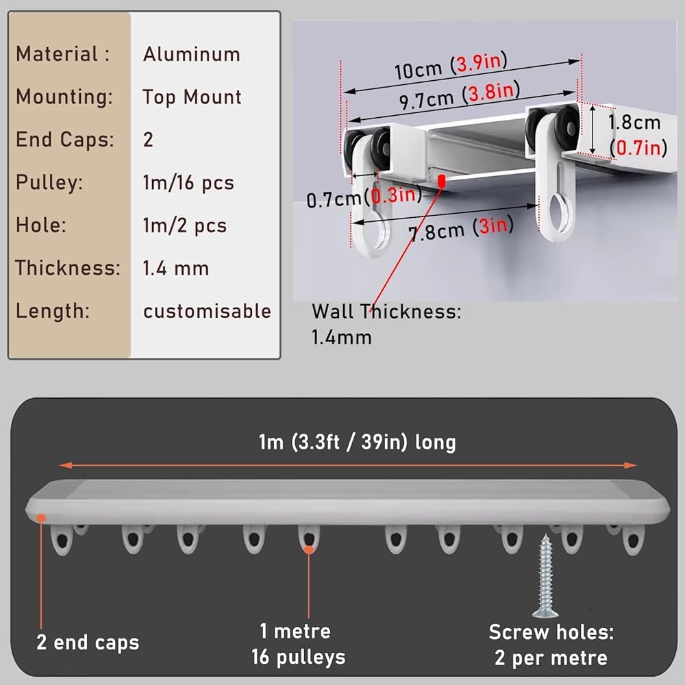 Binario per Tenda Doppio per Finestra, Asta per Tenda da Soffitto con Ganci a Rullo, Asta in Alluminio, Strisce Silenzianti Binario per Tenda, Asta Divisoria per Tendaggi(Size:2.2m/86in,Color:Nero)