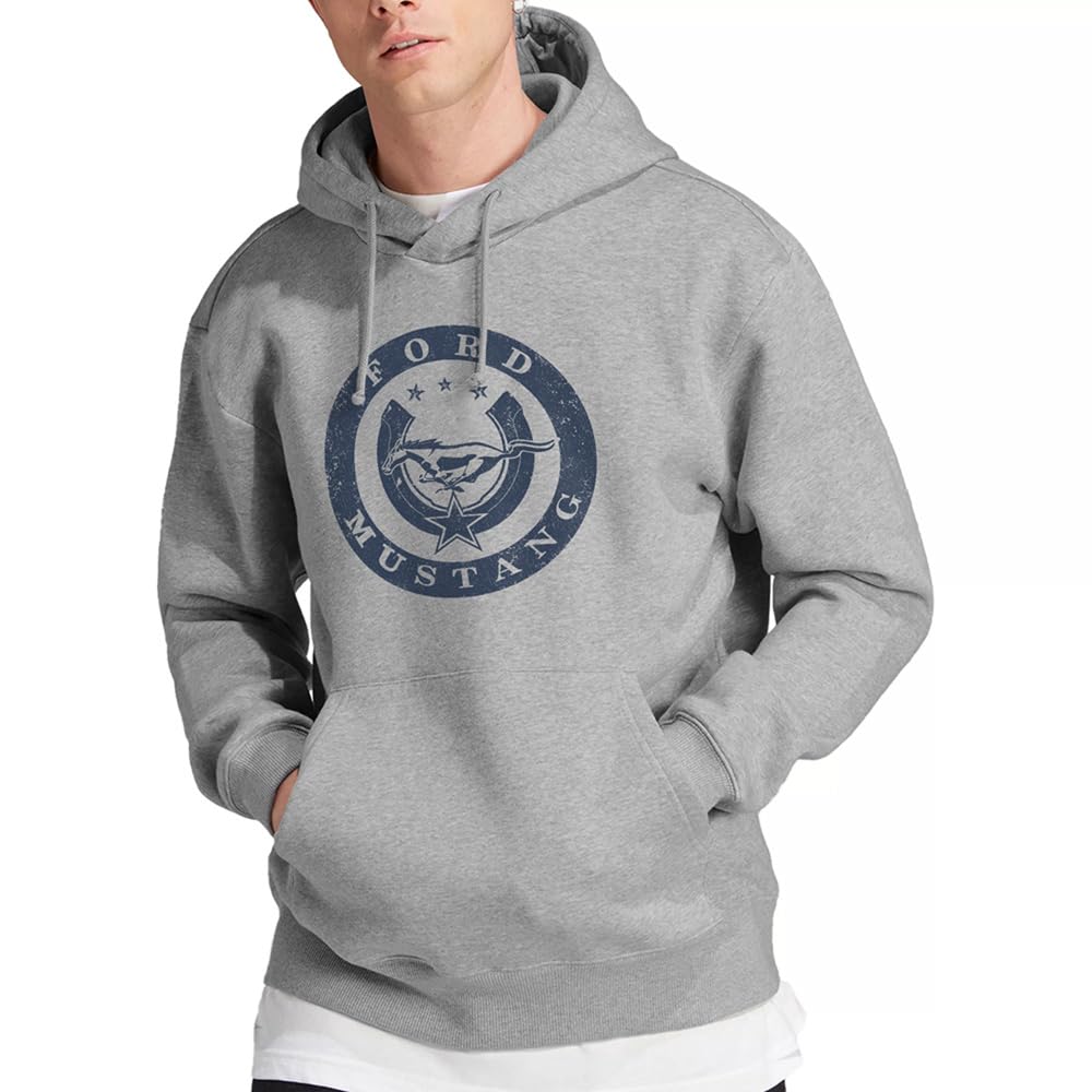Ford Men' Grey Lucky Mustang Hoodie Athletic Heather in Size S, Sports Direct