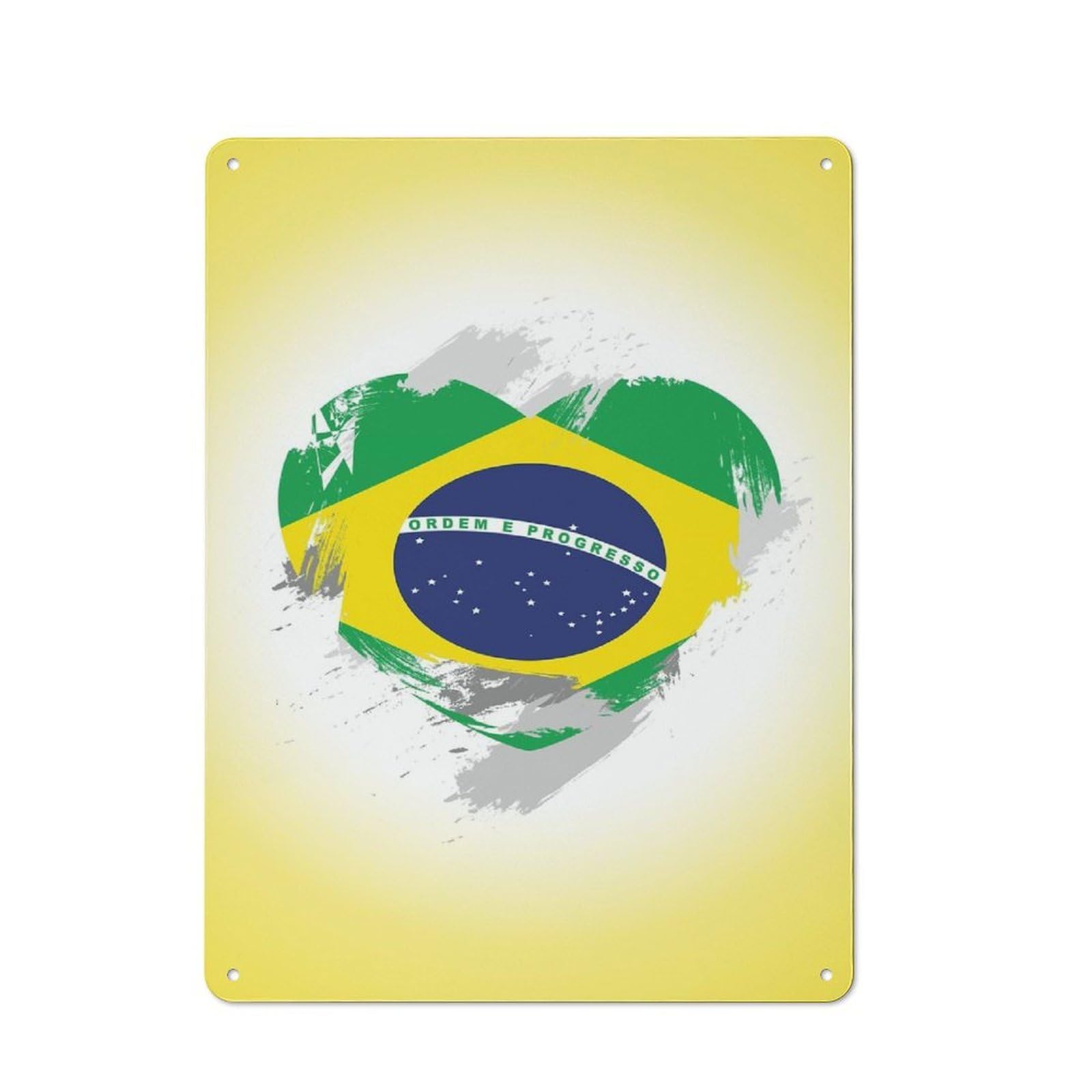 Brazil Flag Understated Metal Wall Decor 40x30cm, Office Metal Sign for Office, Study, Studio Or Hallway