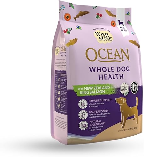 New Zealand King Salmon Wishbone Ocean - Alimento seco para perros sin gluten, sin granos, para la salud general de las mascotas, 4 libras