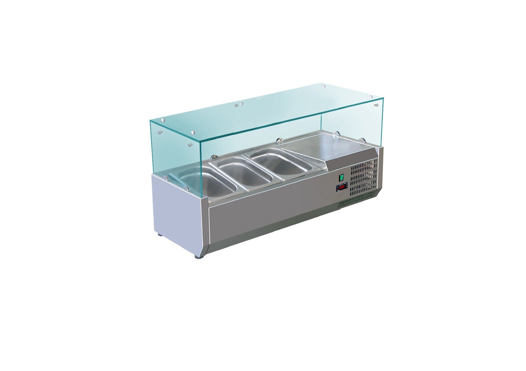 SARO VRX 955/380 - Vetrina refrigerante da banco, per 3 GN 1/3, l 955 x P 395 x H 435 mm, in vetro e acciaio inox, con controllo digitale della temperatura, raffreddamento statico, refrigerante R600a