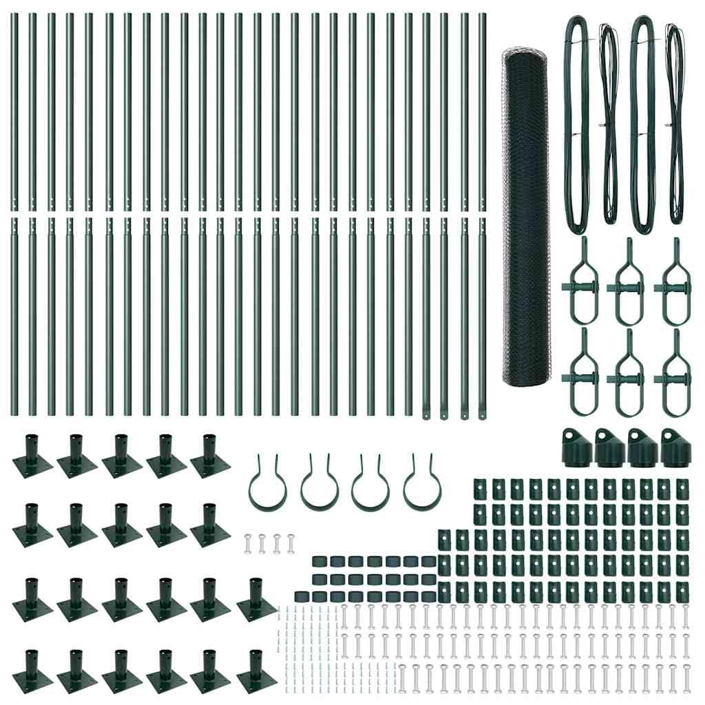 Poteaux de clôture en acier vert 50 x 1,2 m avec grille de 13 mm, kit pour jardin et terrasse, poteaux rectangulaires robustes pour l'extérieur sûr
